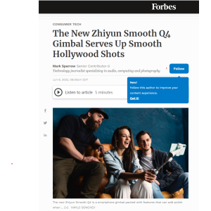 福布斯：智云SMOOTH-Q4云台，手机摄影轻松达到好莱坞级